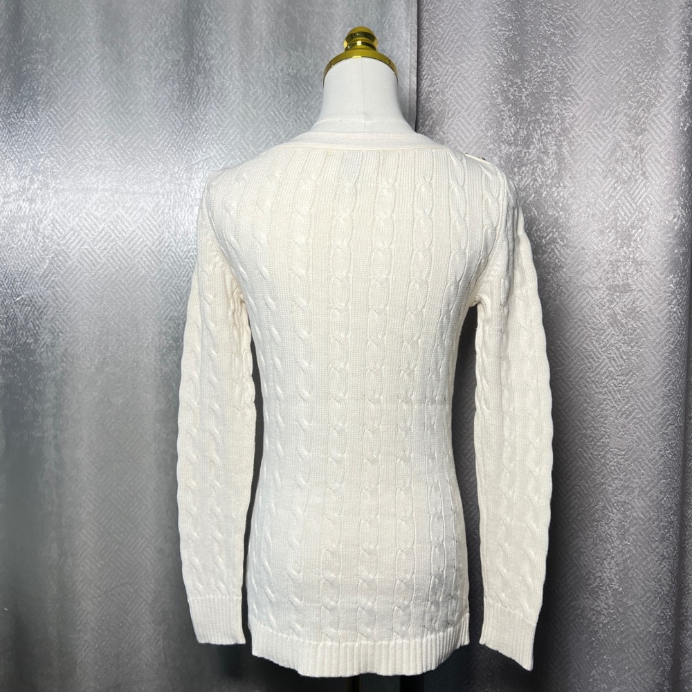 LAUREN Ralph Lauren Cream Cable Knit Boat Neck Sweater Gold Button Detail Size S - Picture 5 of 12